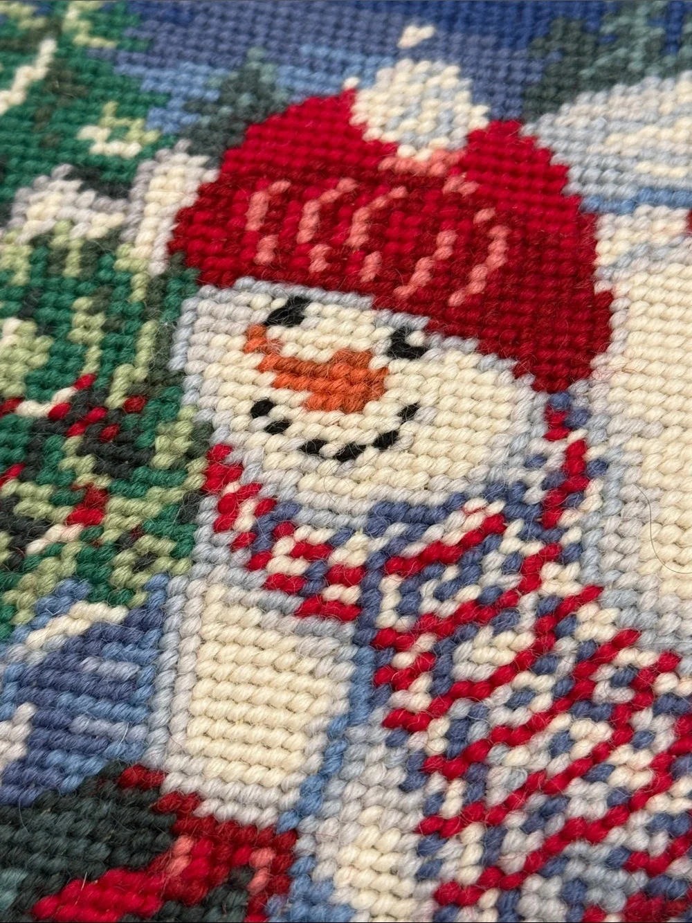 Needlepoint Snowman Pillow